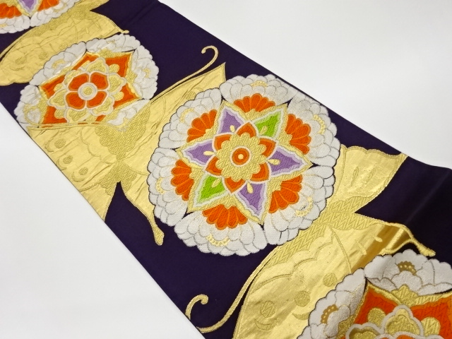 JAPANESE KIMONO / VINTAGE FUKURO OBI / WOVEN BUTTERFLY & FLOWER CREST